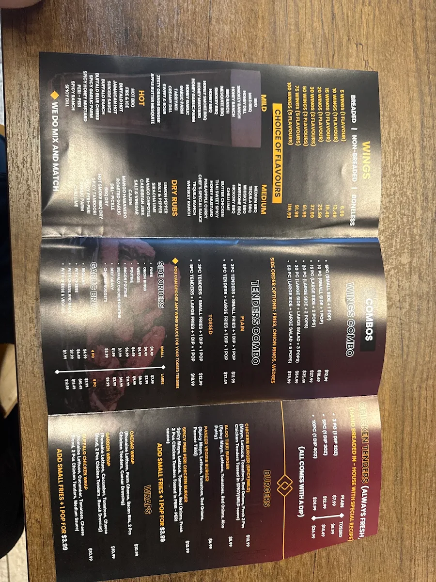 Menu, Wing Boyz Summerside