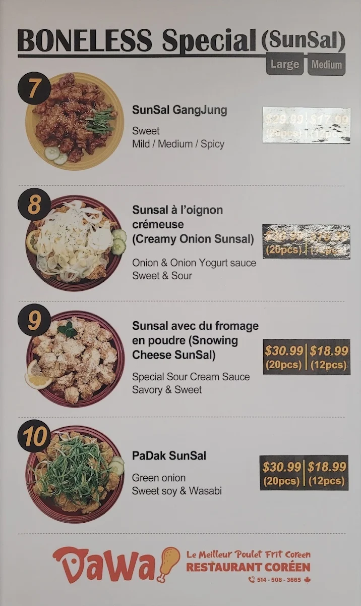 Menu, DaWa Chicken Restaurant (NDG)