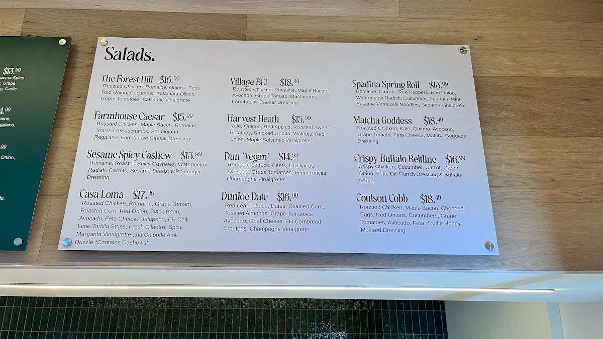 Menu, Forest Hill Farmhouse