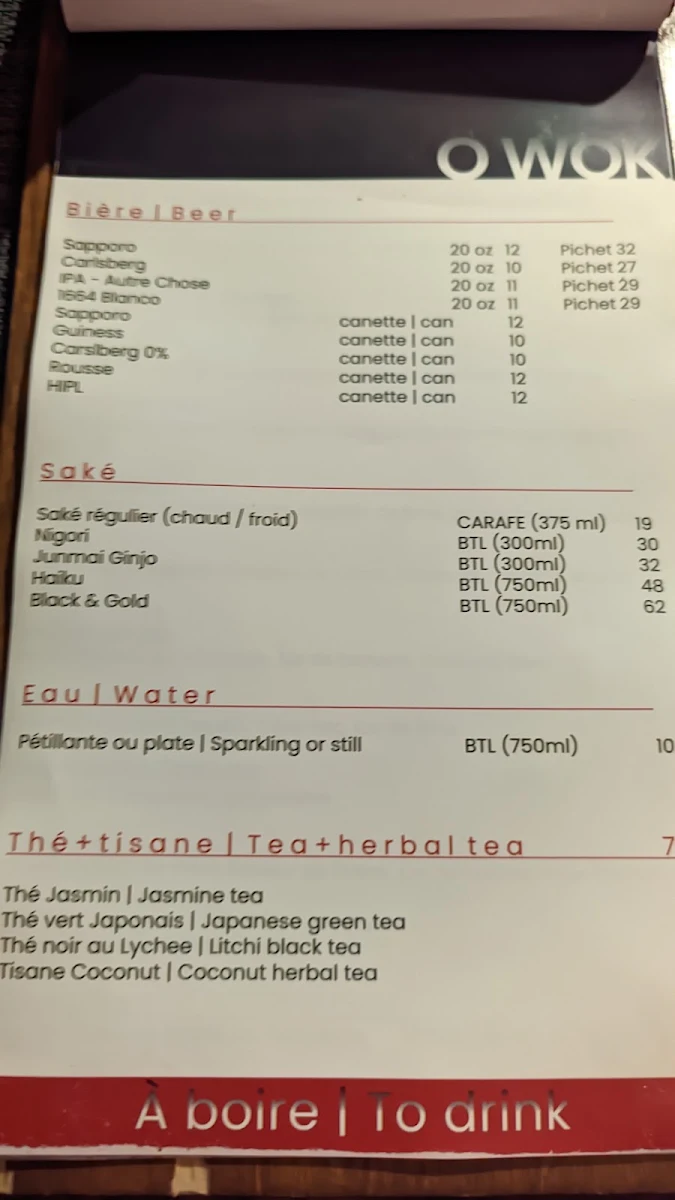 Menu, Ôwok Mont-Tremblant