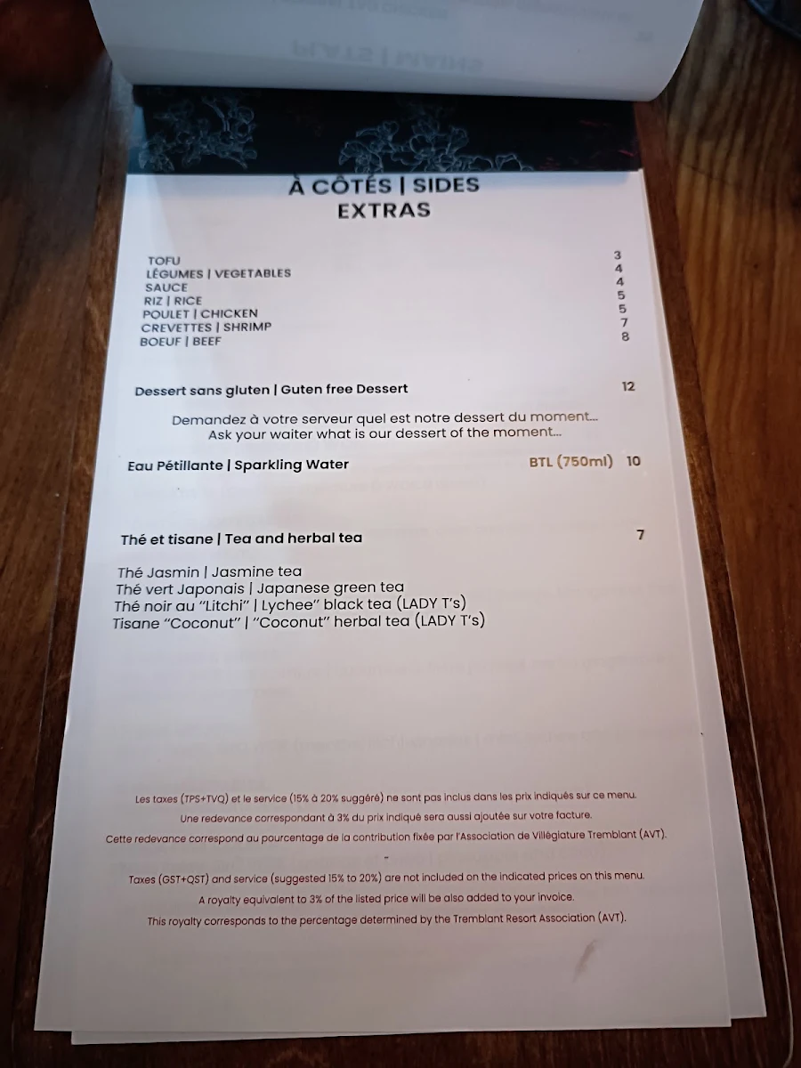 Menu, Ôwok Mont-Tremblant