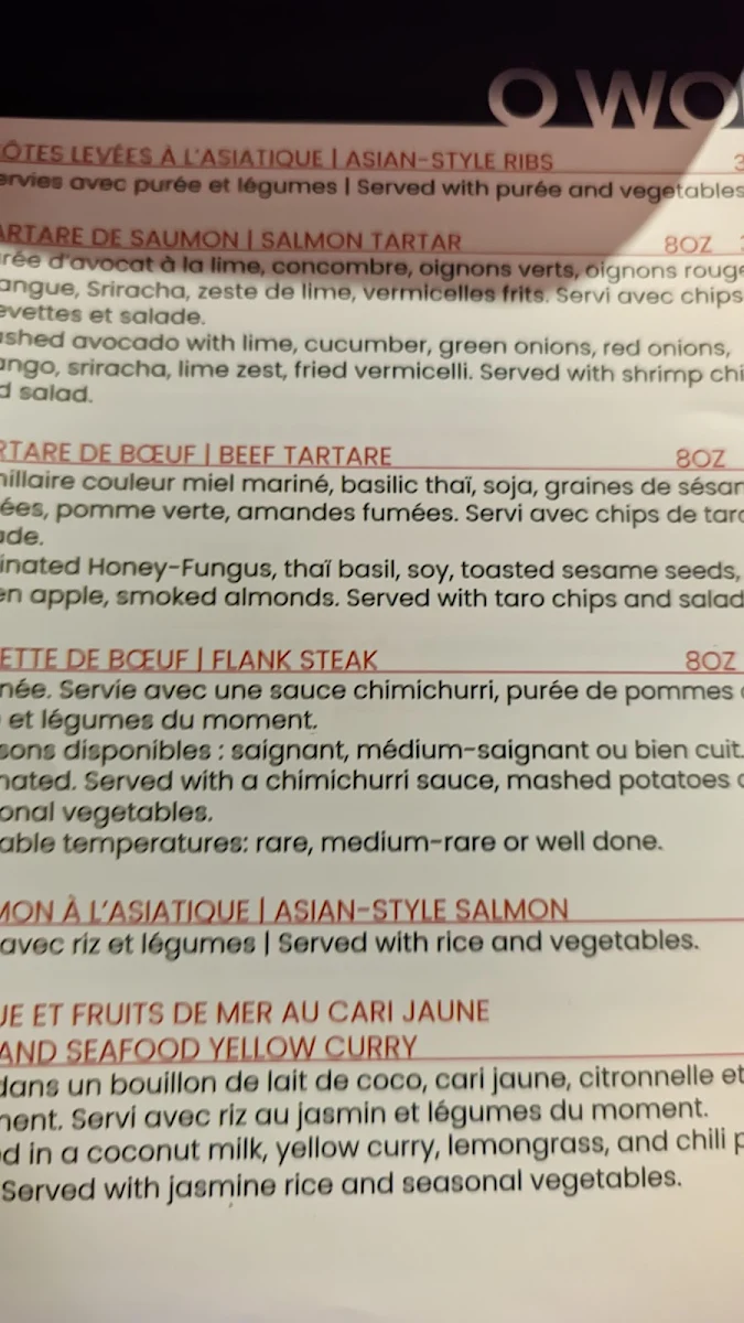 Menu, Ôwok Mont-Tremblant