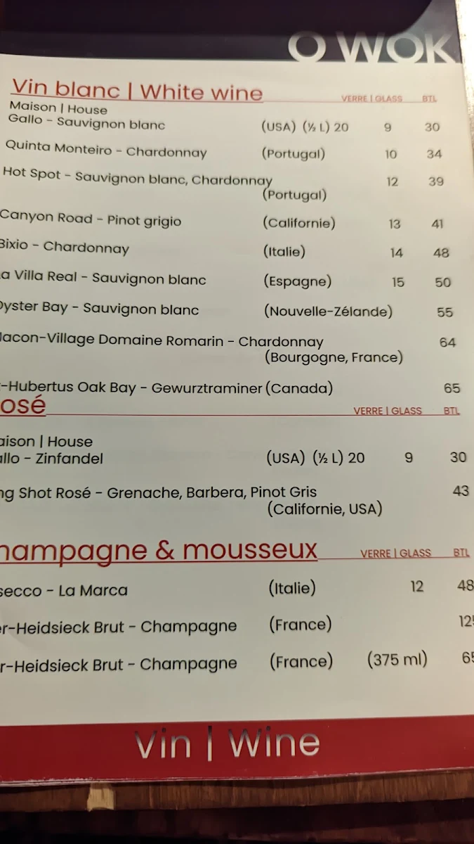 Menu, Ôwok Mont-Tremblant