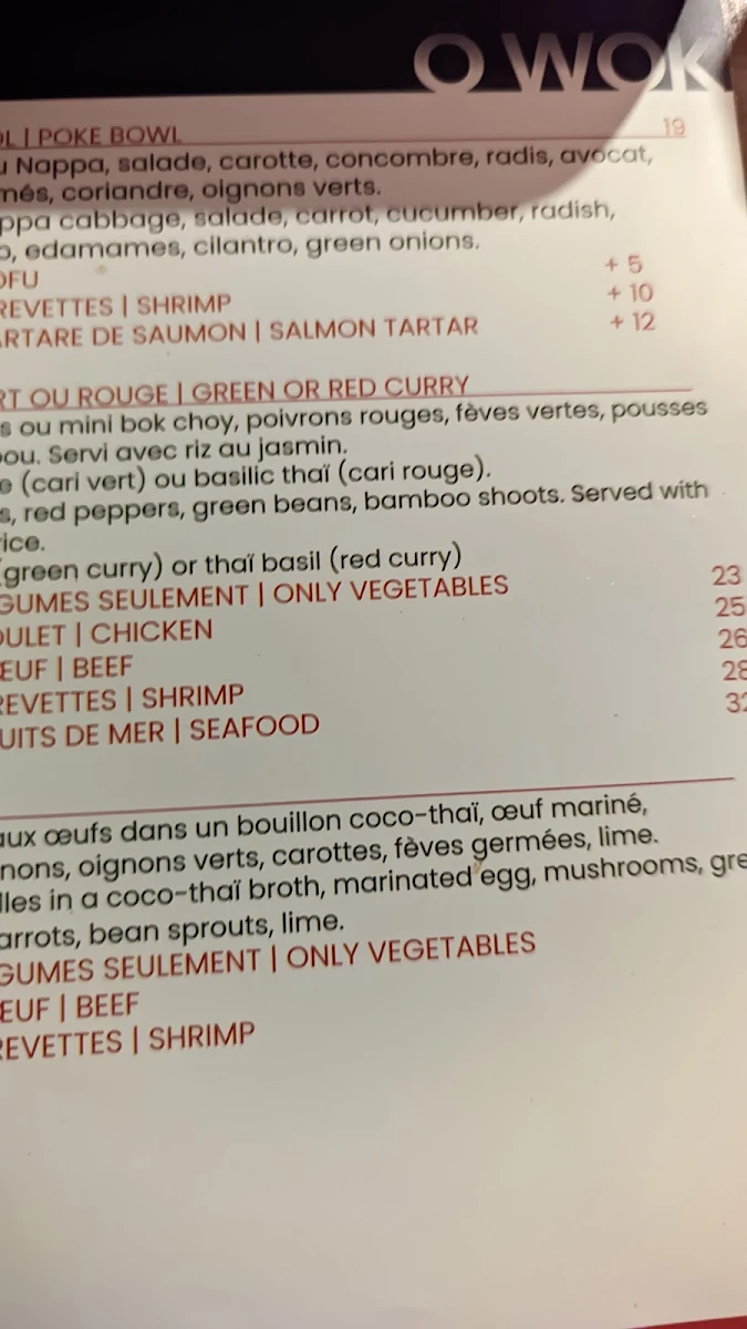 Menu, Ôwok Mont-Tremblant