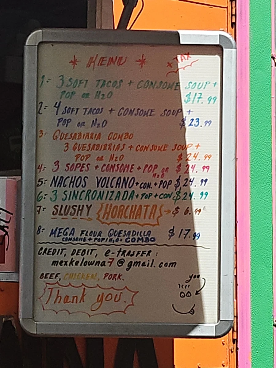 Menu, MEX-KELOWNA TACOS