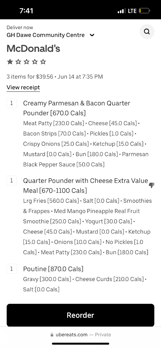 Menu, McDonald's
