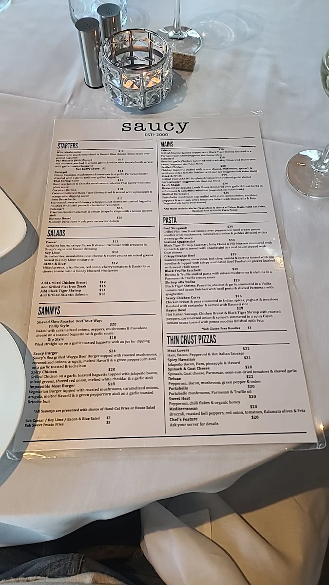 Menu, Saucy