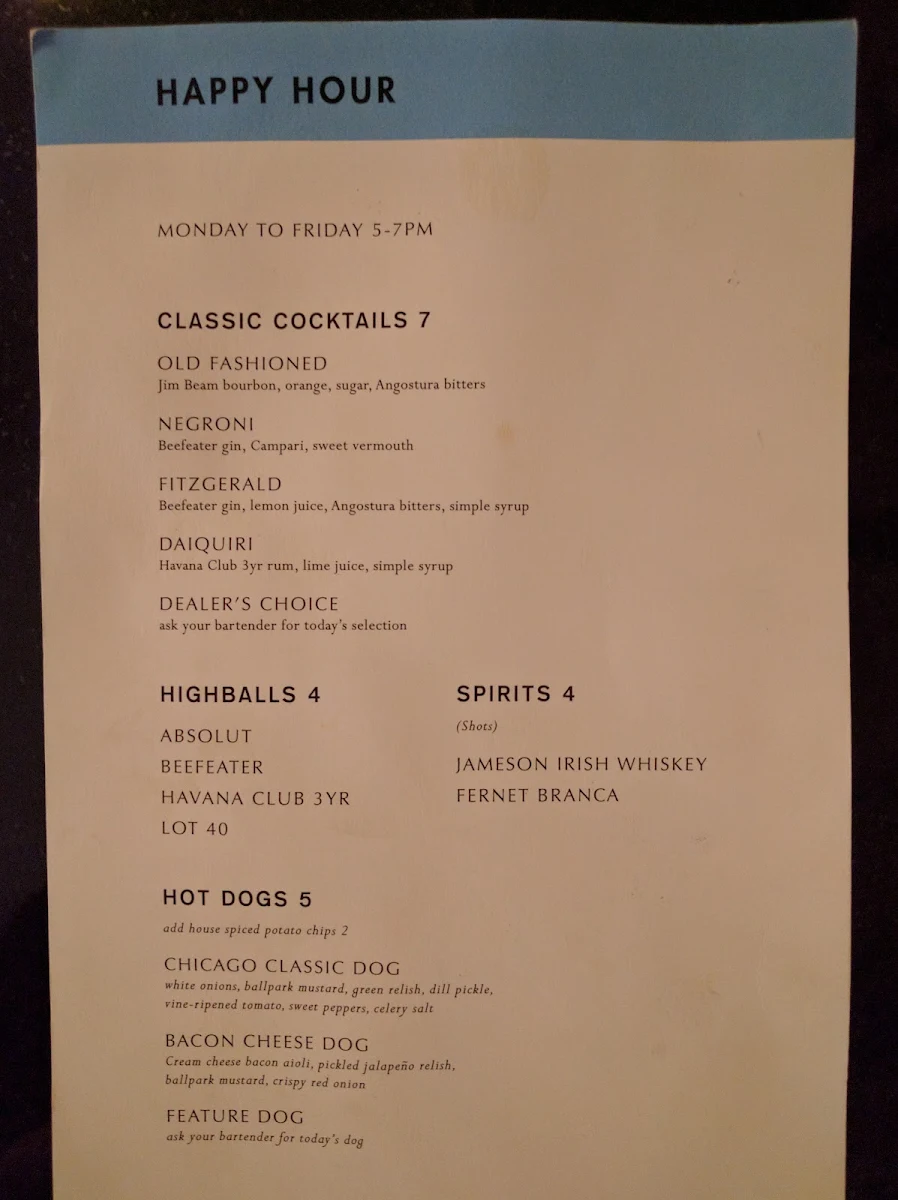 Menu, Clough Club