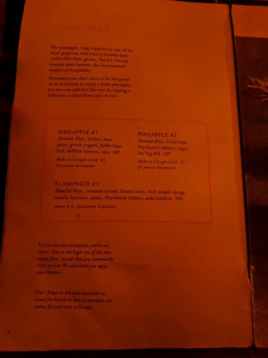 Menu, Clough Club