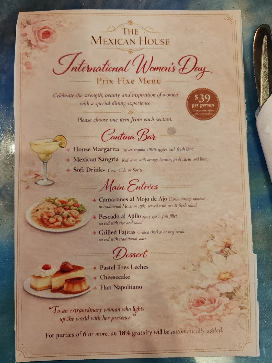Menu, The Mexican House - Downtown