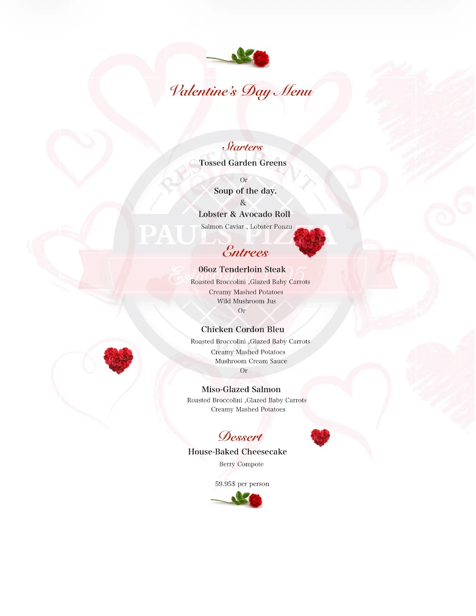 Menu, Pauls Pizza Shawnessy