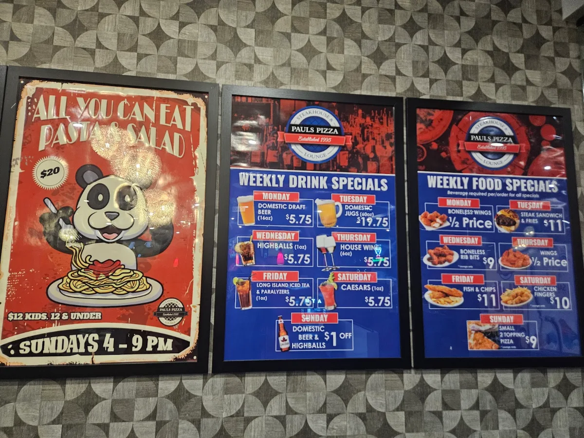 Menu, Pauls Pizza Shawnessy