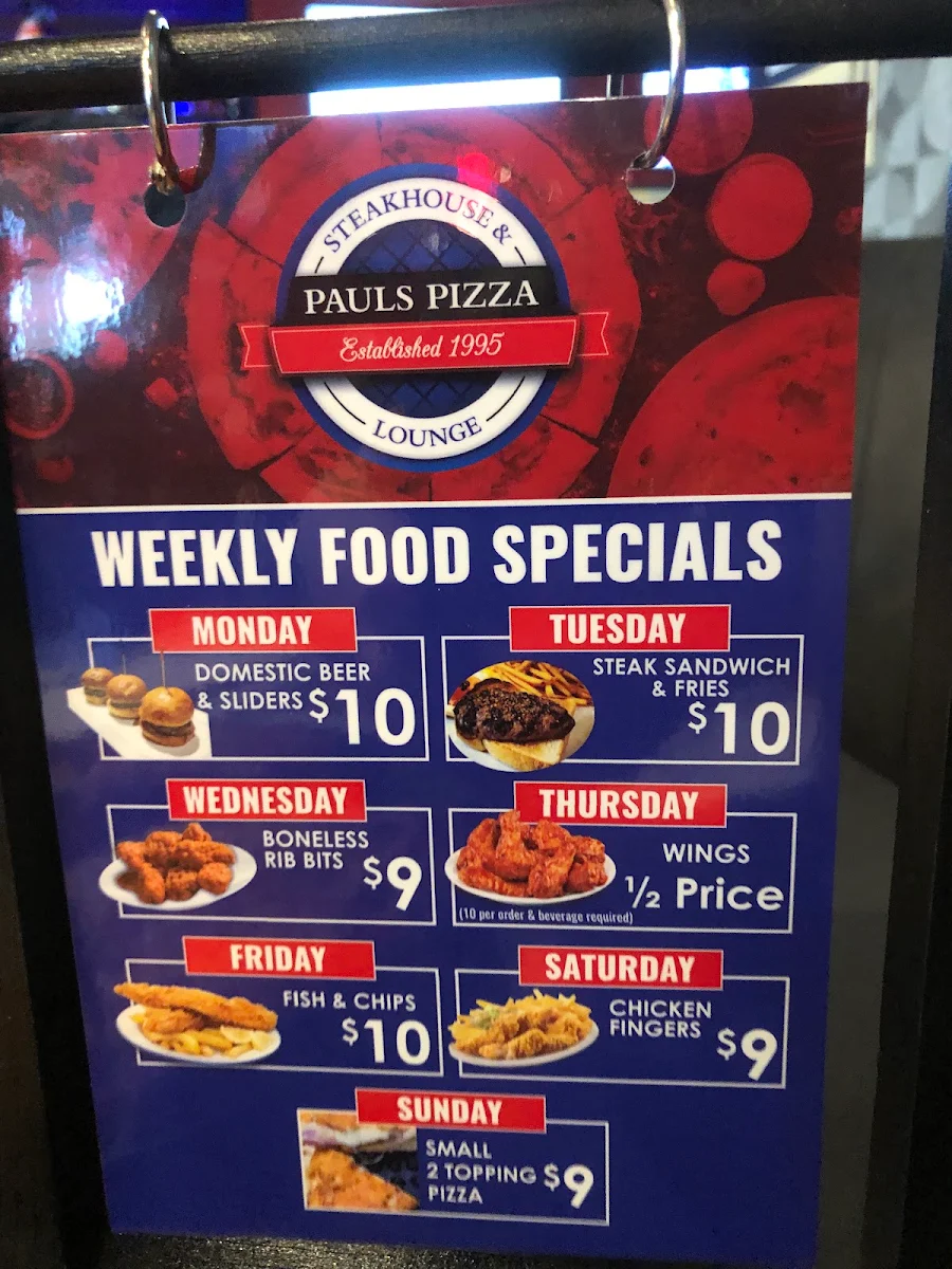 Menu, Pauls Pizza Shawnessy