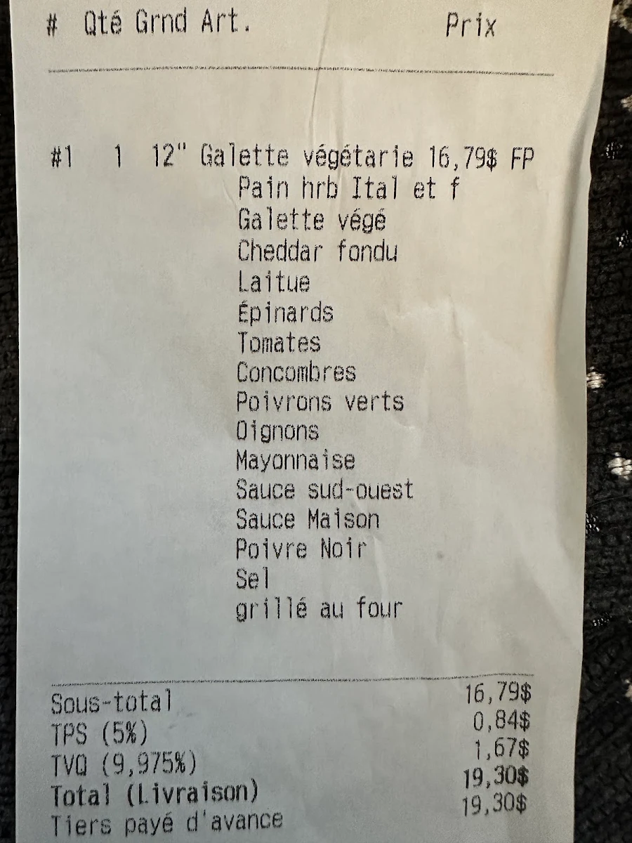 Menu, Subway