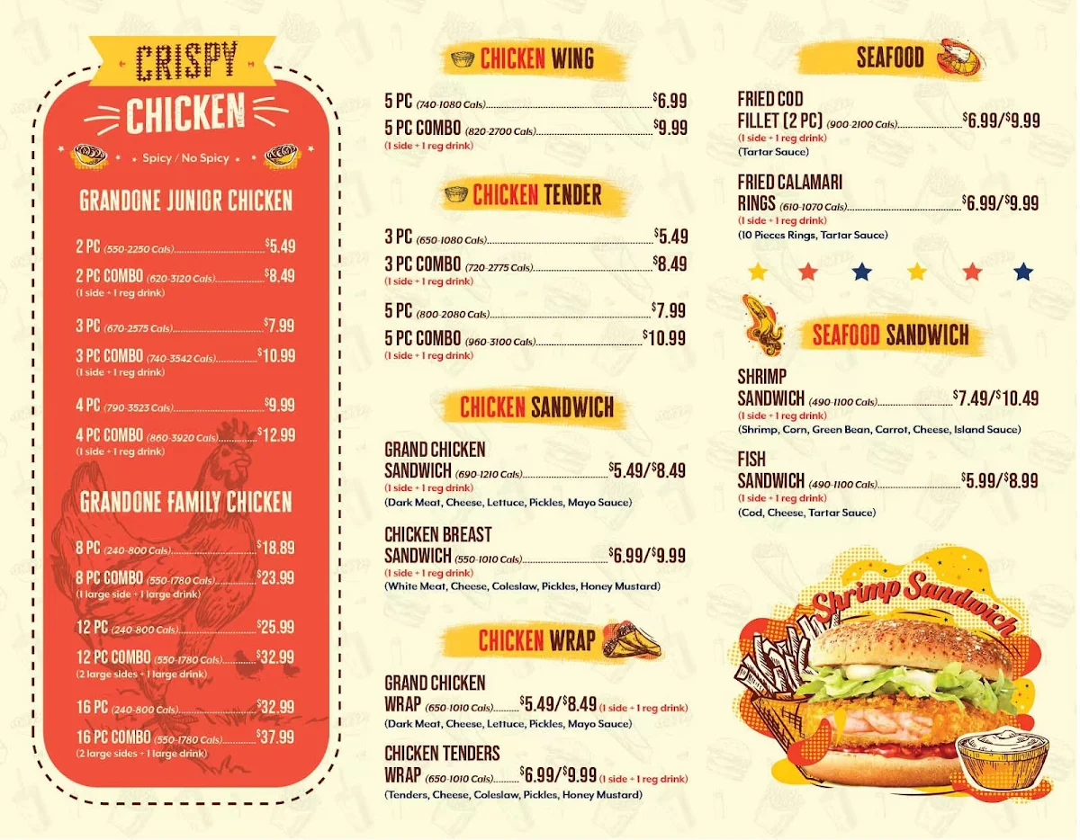 Menu, Grand One Fried Chicken