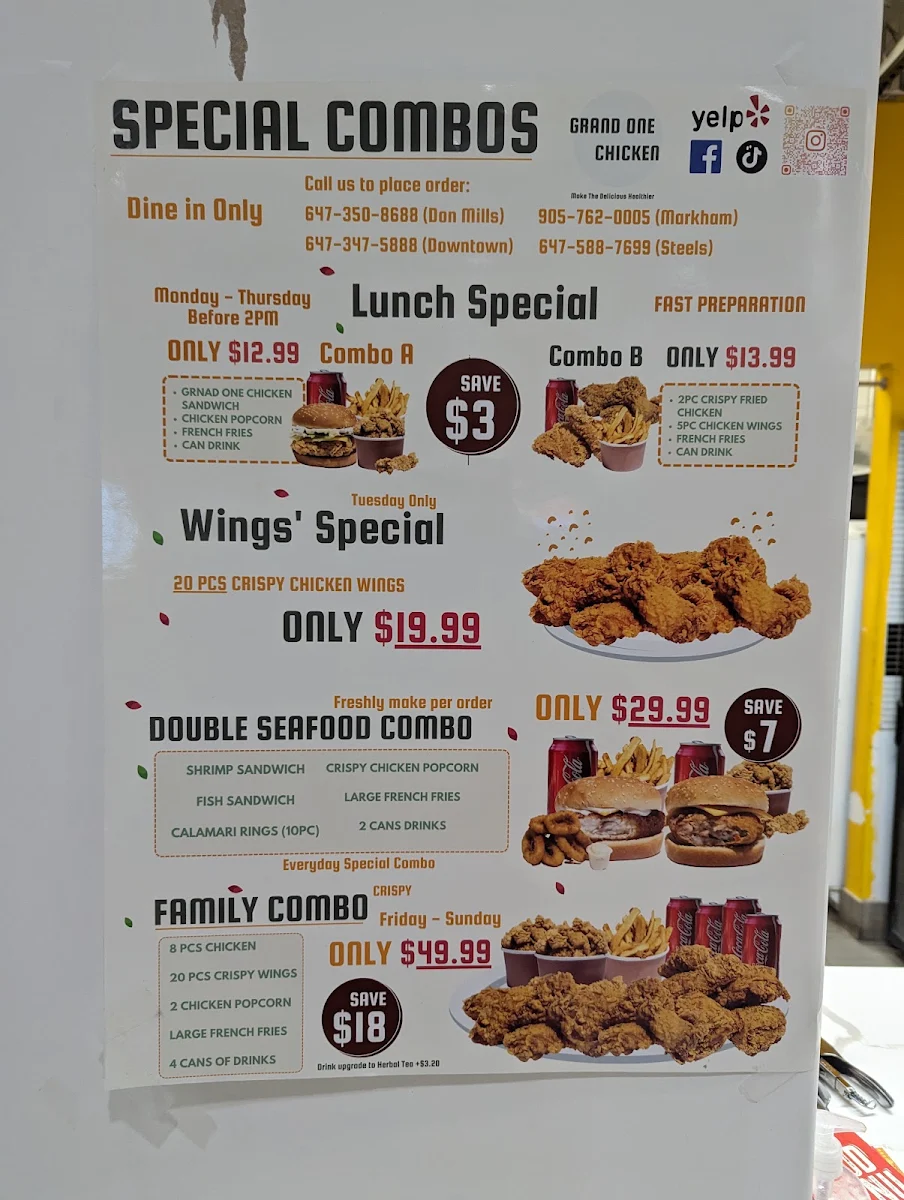 Menu, Grand One Fried Chicken