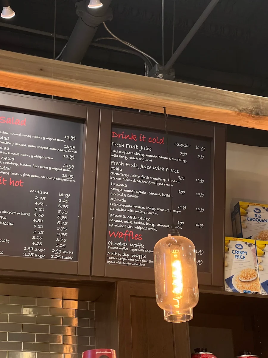 Menu, Melt n dip Sweets, Desserts and Gelato