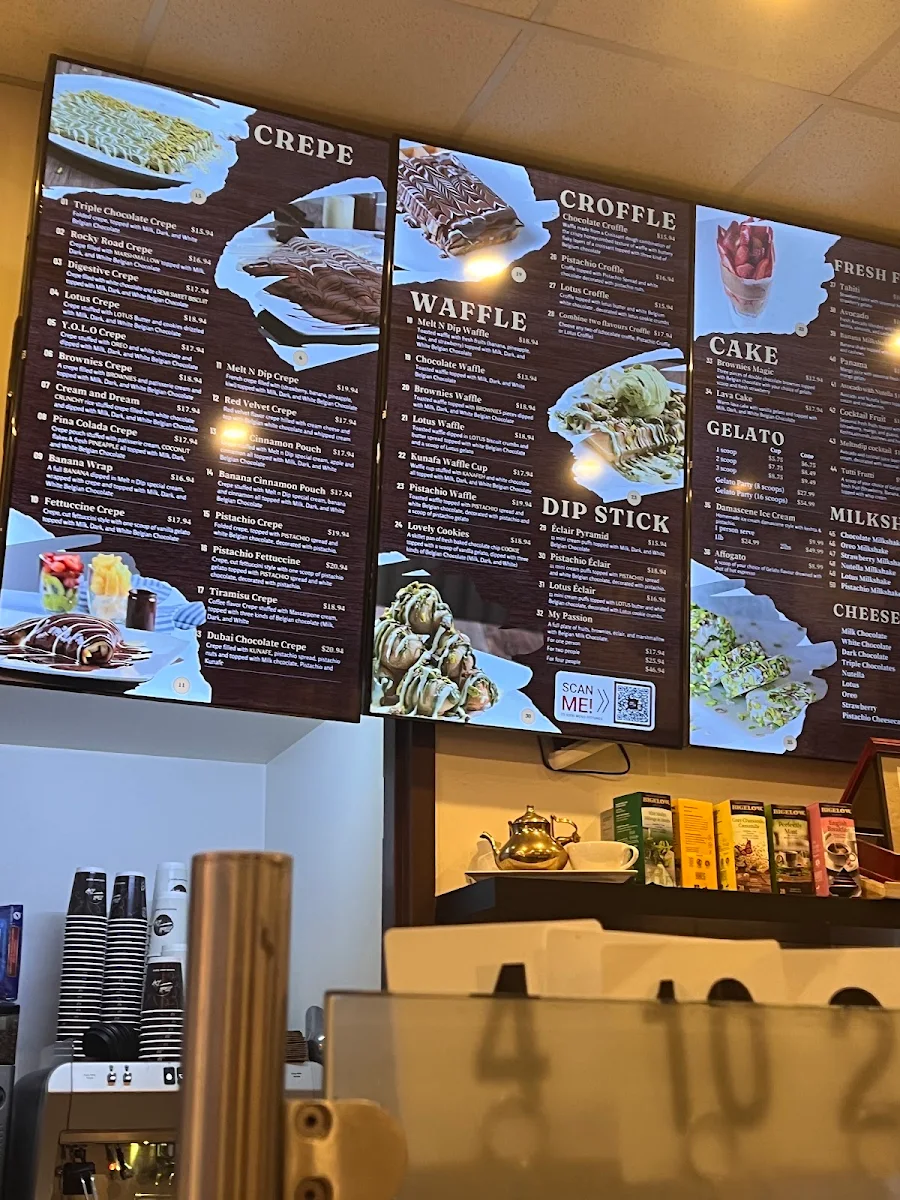 Menu, Melt n dip Sweets, Desserts and Gelato