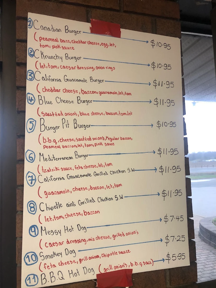 Menu, Burger Pit
