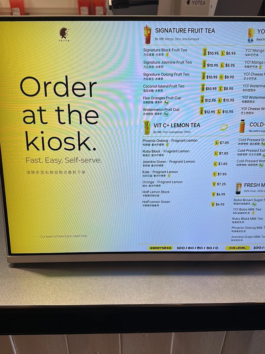 Menu, YOTEA Richmond