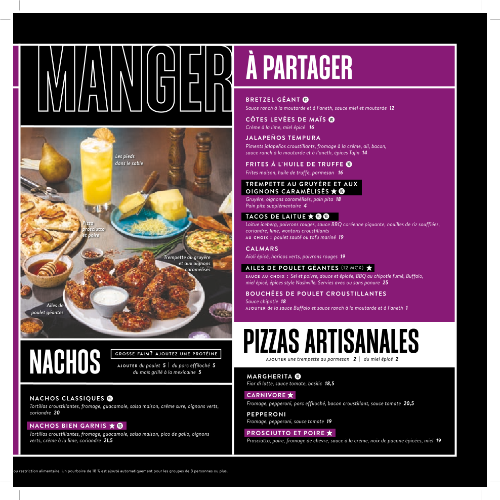 Menu, The Rec Room Royalmount