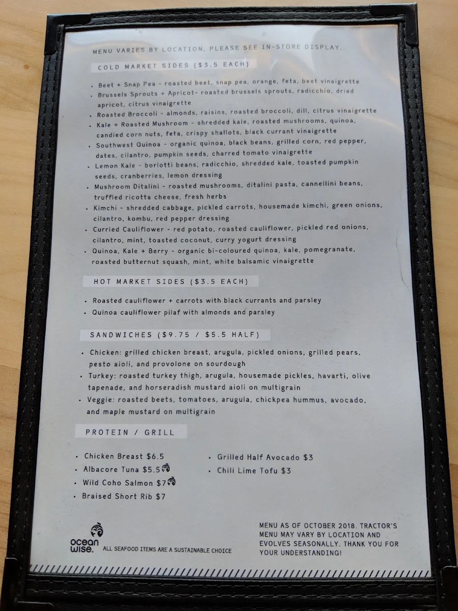 Menu, Tractor Everyday Healthy Foods - Ash & Broadway