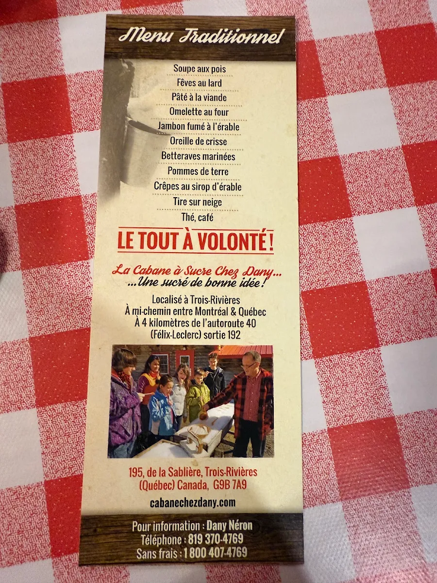 Menu, Cabane A Sucre Chez Dany
