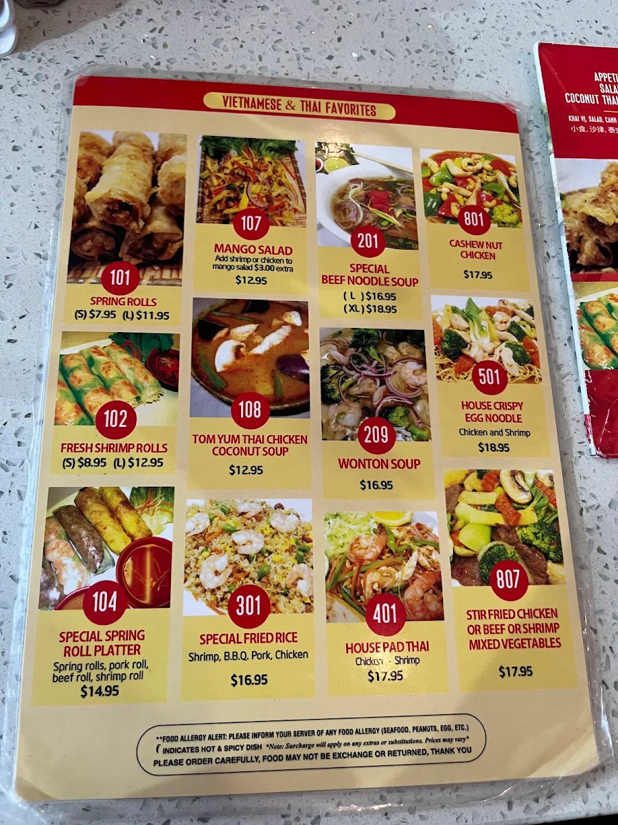 Menu, Phở Mango Thai & Vietnamese Cuisine