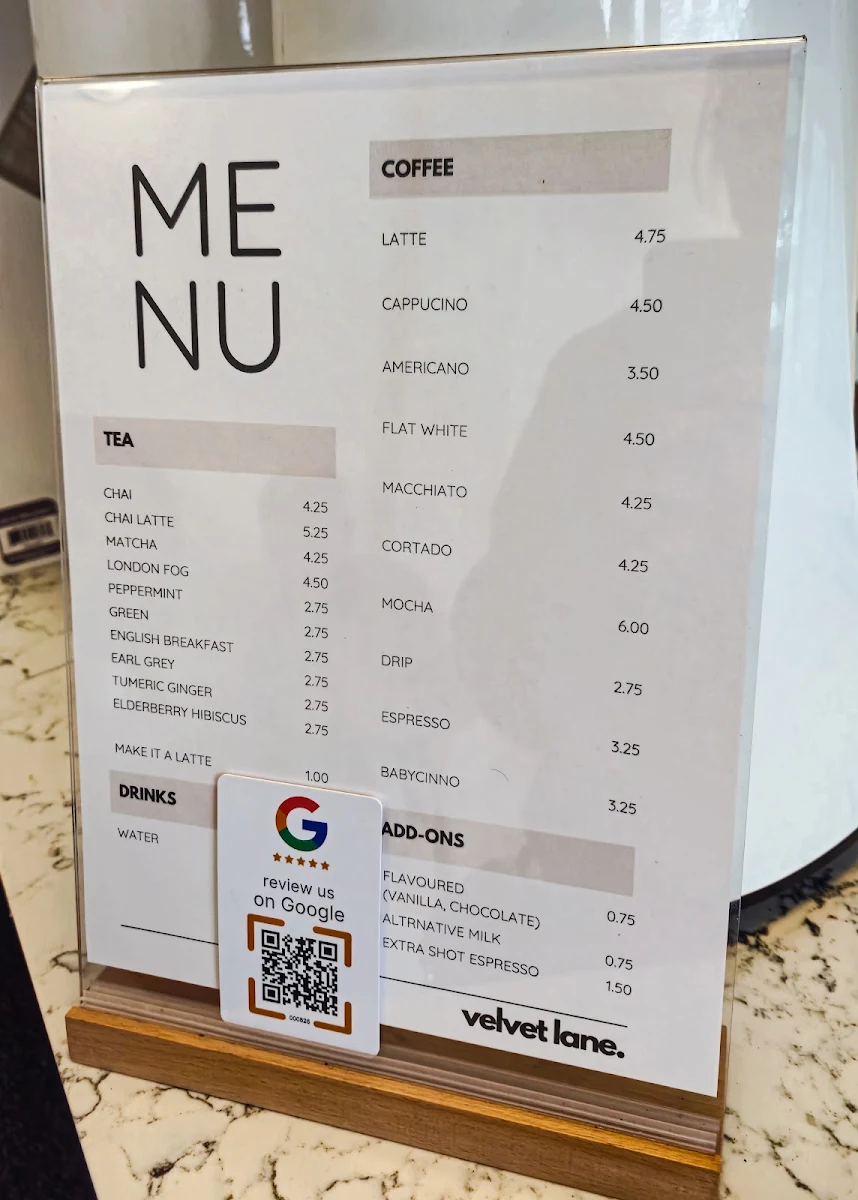 Menu, Velvet Lane Cakes
