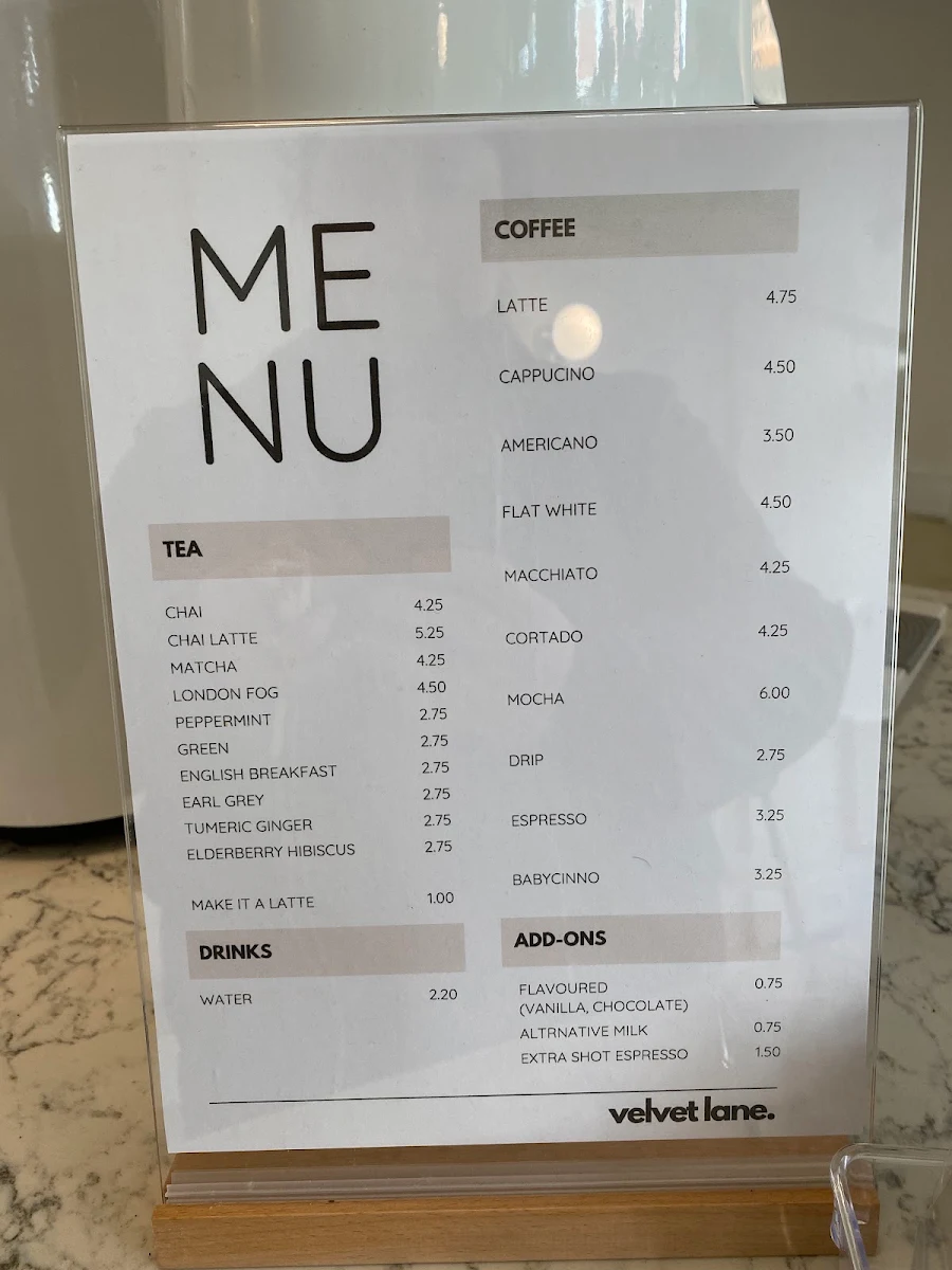Menu, Velvet Lane Cakes