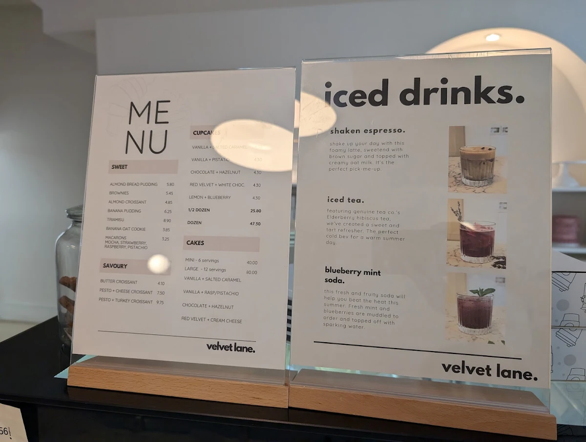 Menu, Velvet Lane Cakes