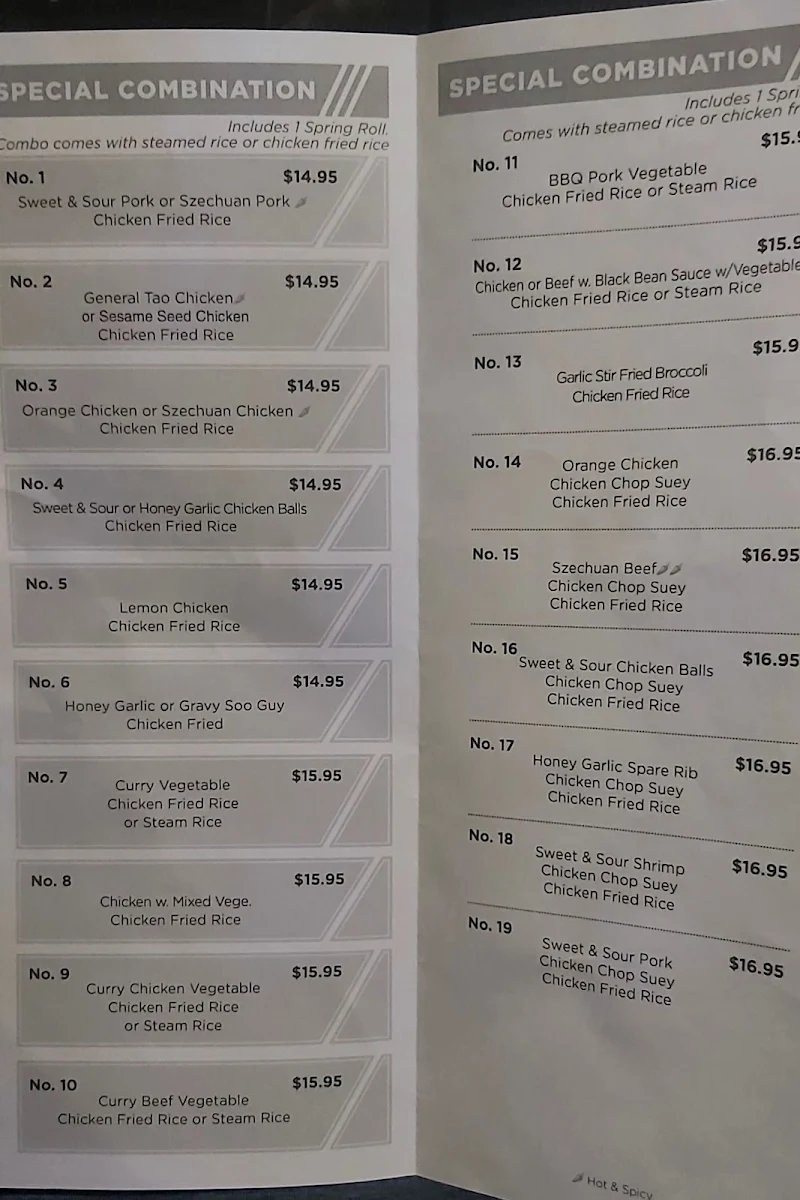 Menu, Yellow River Chinese Restaurant