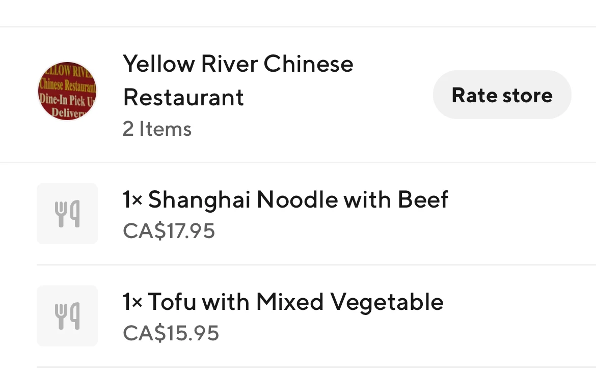 Menu, Yellow River Chinese Restaurant