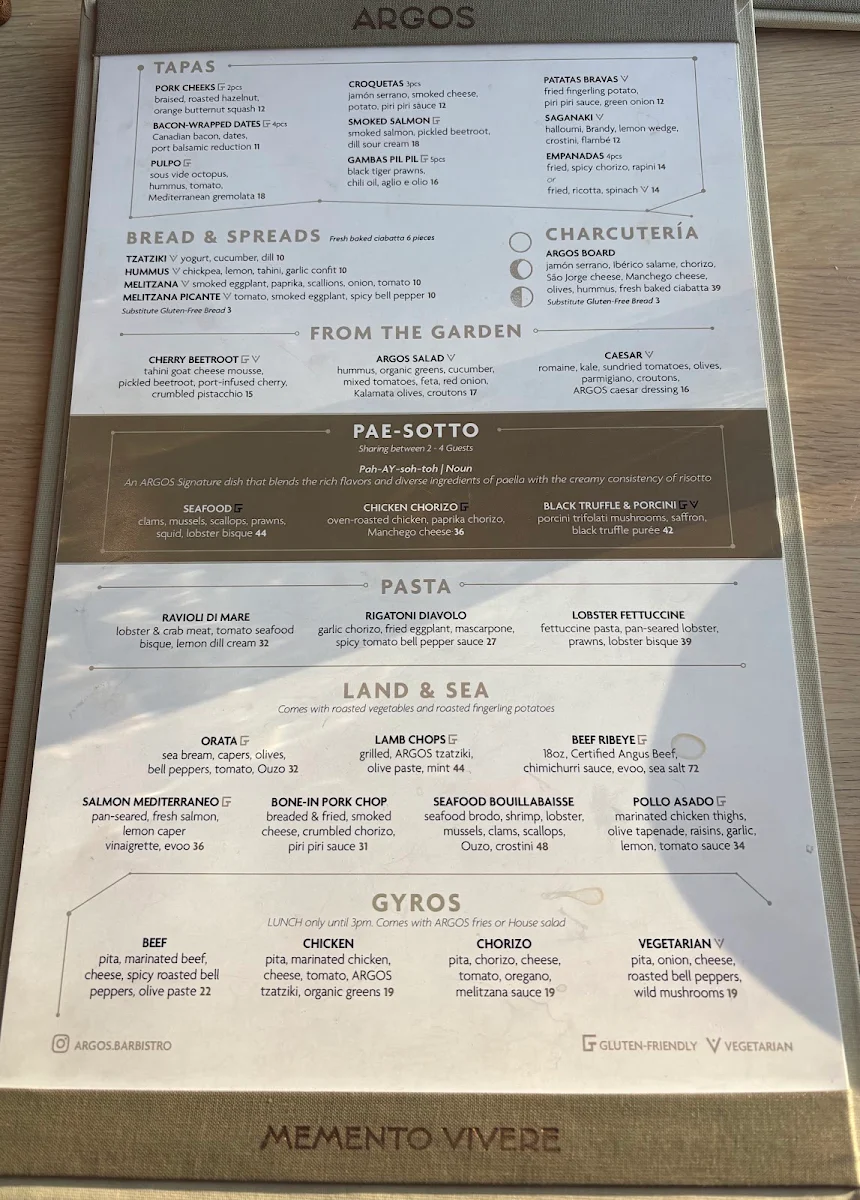 Menu, ARGOS Bar | Bistro