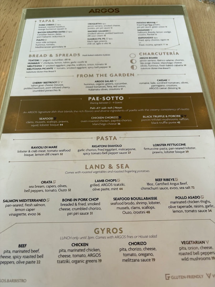 Menu, ARGOS Bar | Bistro
