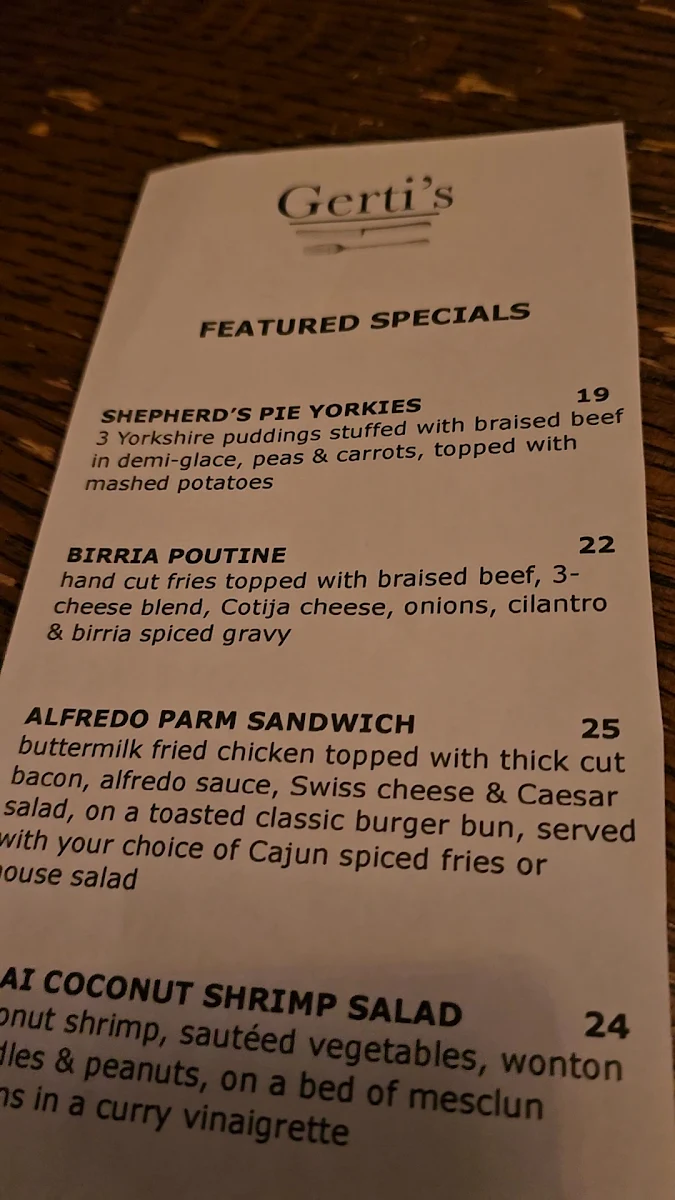 Menu, Gerti's
