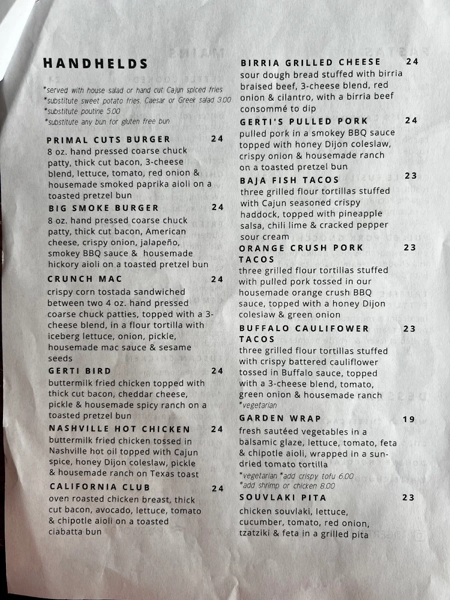 Menu, Gerti's
