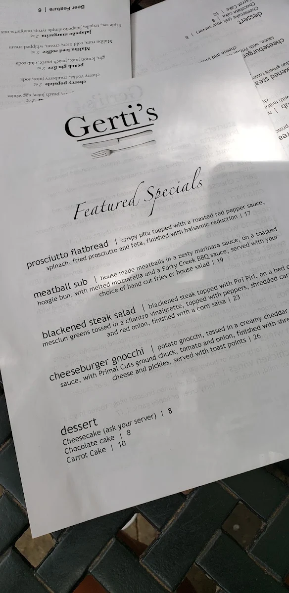 Menu, Gerti's
