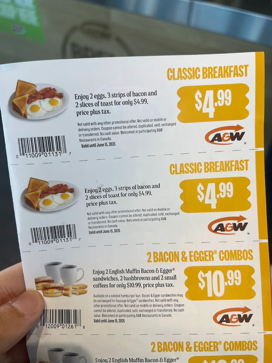 Menu, A&W Canada