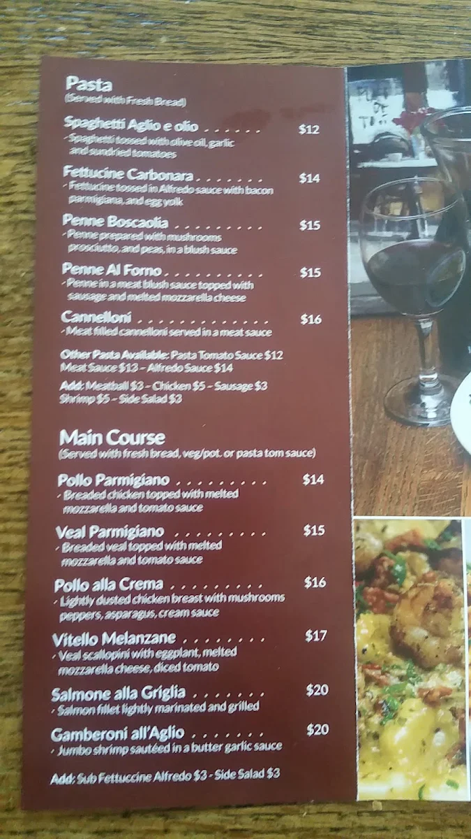 Menu, Casa Mia Ristorante