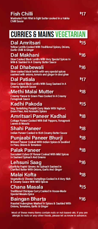 Menu, Royal Paan