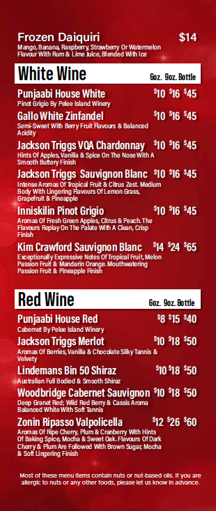 Menu, Royal Paan