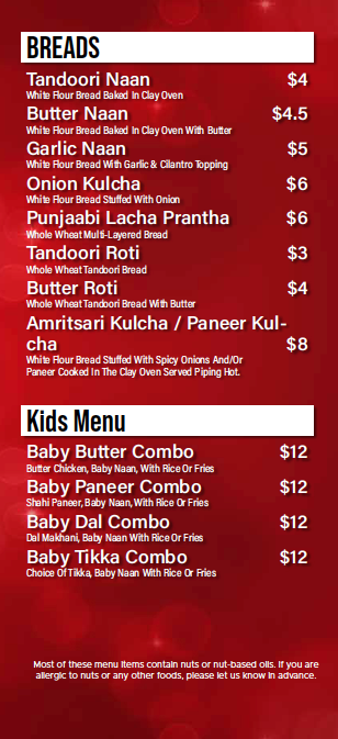 Menu, Royal Paan