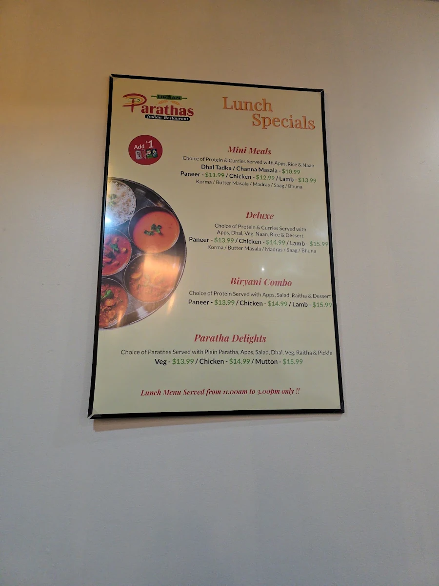 Menu, Urban Parathas Restaurant