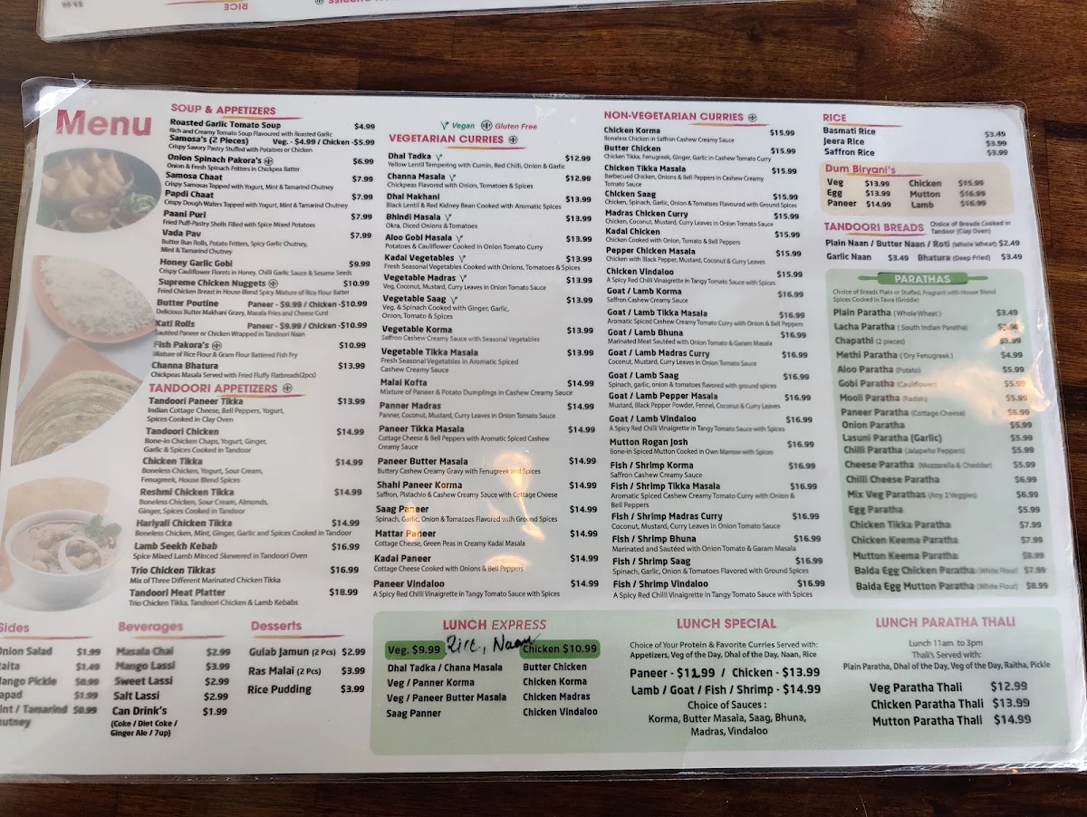 Menu, Urban Parathas Restaurant