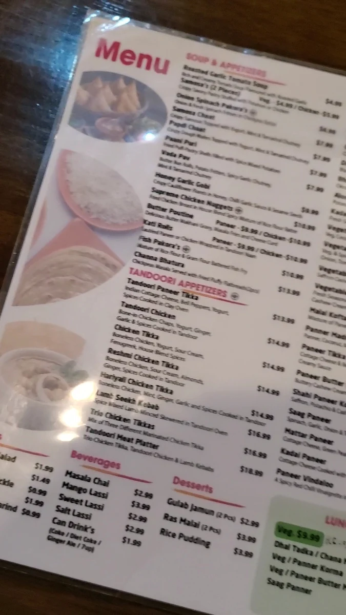 Menu, Urban Parathas Restaurant