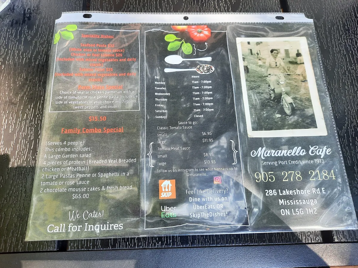 Menu, Maranello Cafe