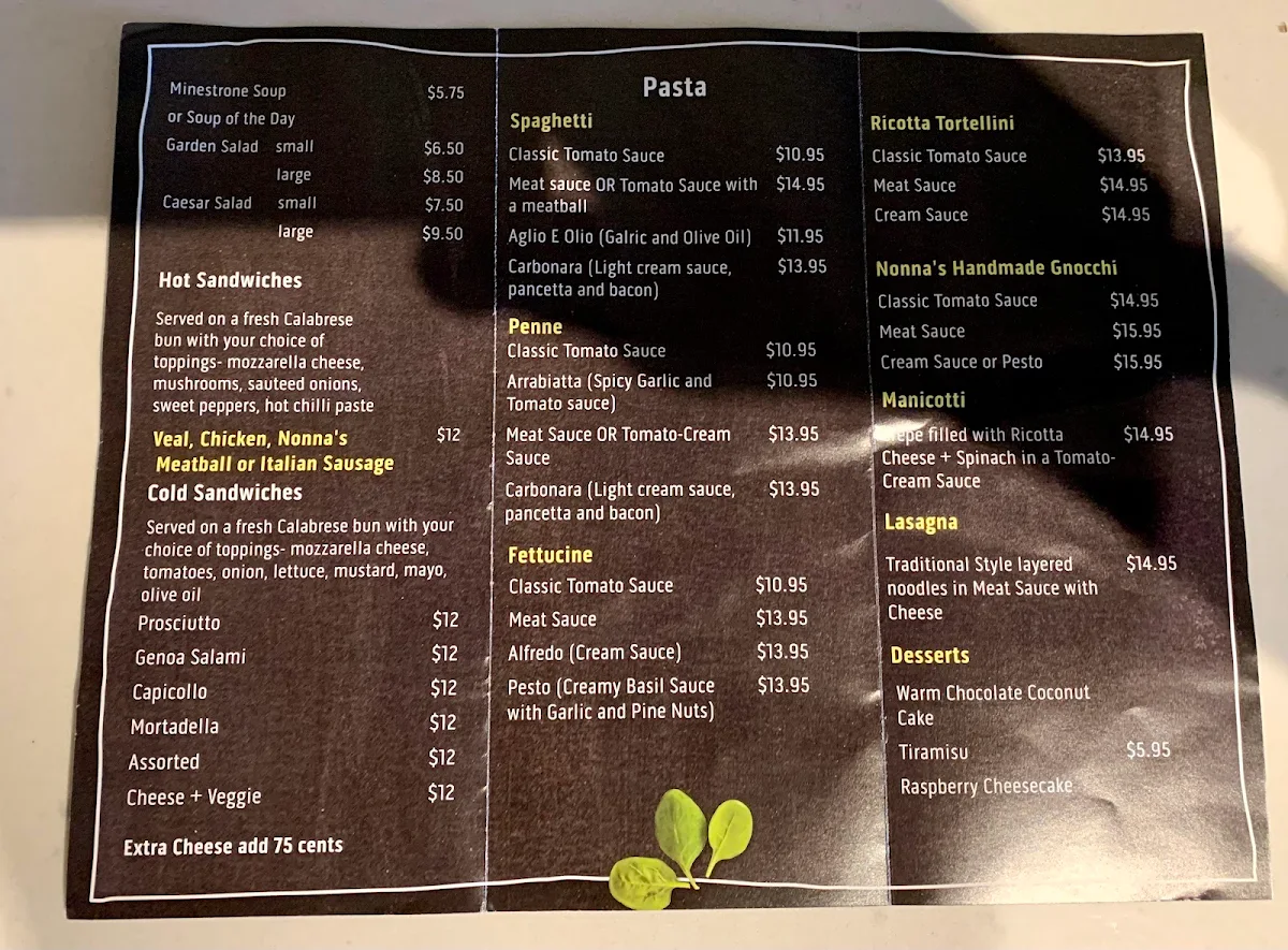 Menu, Maranello Cafe