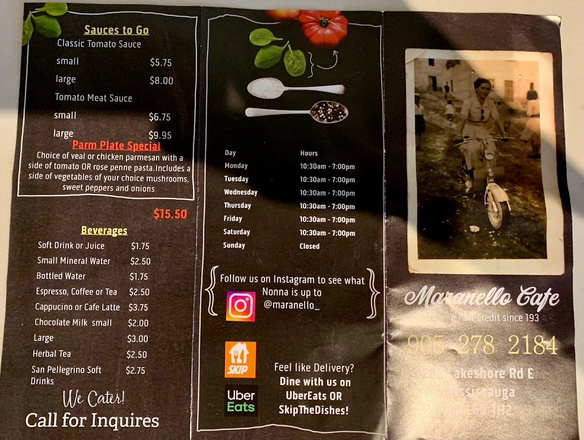 Menu, Maranello Cafe