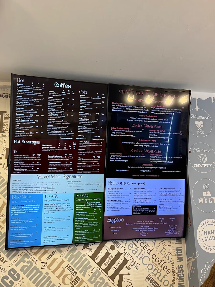 Menu, Velvet Moo